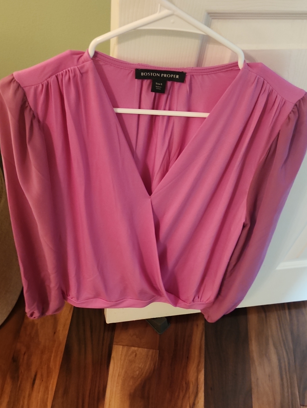 Boston Proper Rose-Pink Surplice Long Sleeve Blouse